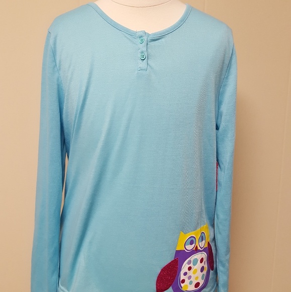 Girl's XL 14/16 J Khaki Teal Owl Pajama Shirt - Picture 4 of 5
